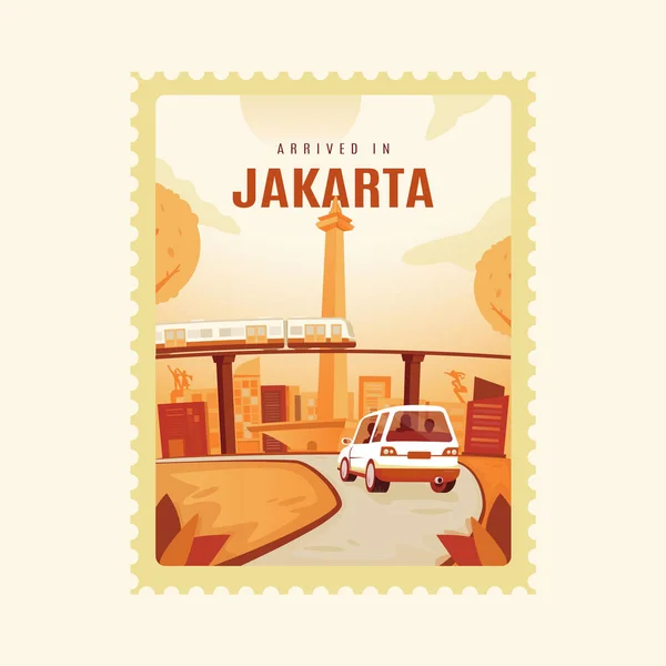 Плоский Дизайн Поездки Джакарту Иллюстрацией — стоковый вектор