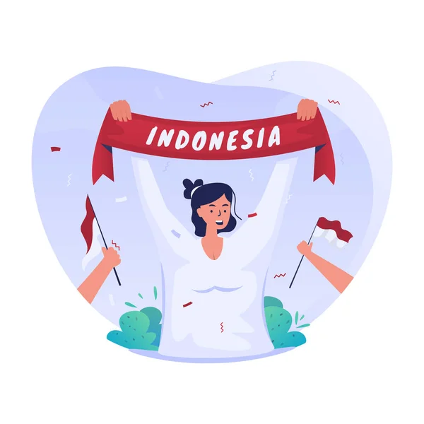 Menina Com Cachecol Indonésia Celebrando Dia Independência — Vetor de Stock