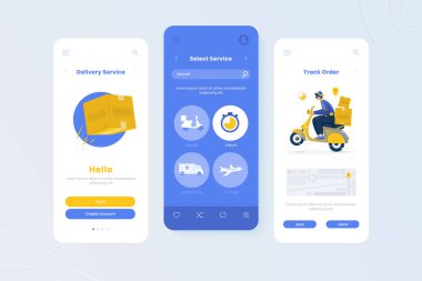 Paket dağıtım uygulaması ekran mobil şablonu