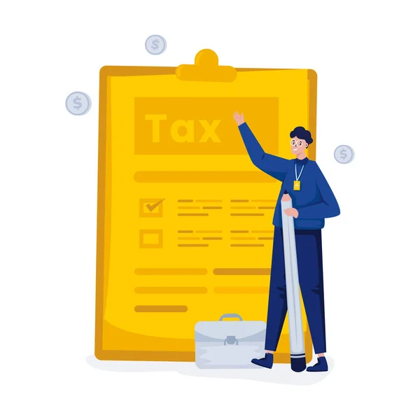 Man Fills Out Tax Forms Flat Vector Illustration — Stock Vector