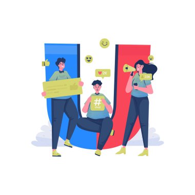 Sosyal medya vektör illüstrasyonunda viral pazarlama stratejisi oluşturuluyor