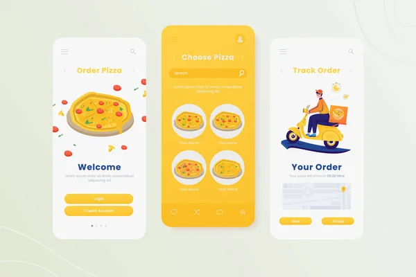 Food pizza delivery order on onboard mobile screen ui template