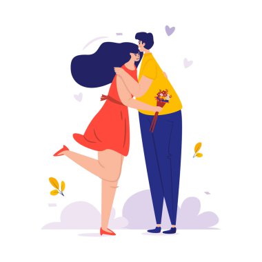 Romantik çift çevrimiçi çıkmak için kucaklaşıyor.