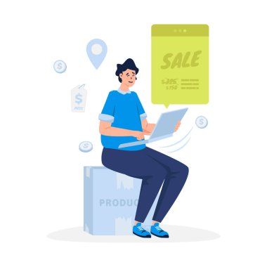 Mutlu bir adam tanıtım indirimi alıyor.