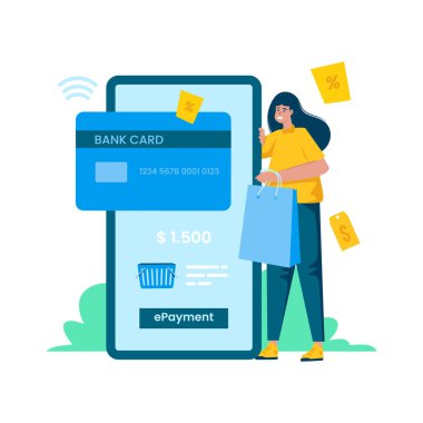 Çevrimiçi alışveriş ödeme işlemi vektör illüstrasyon tasarımı