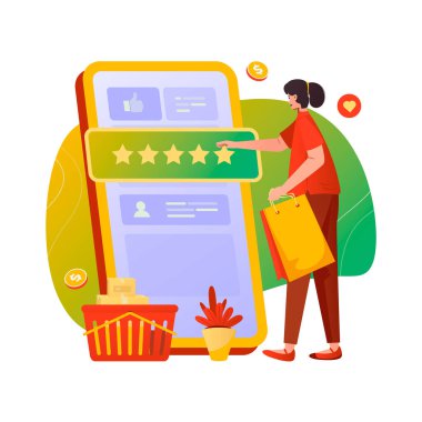 Beş yıldızlı derecelendirme vektör illüstrasyonuyla müşteri geri bildirimi