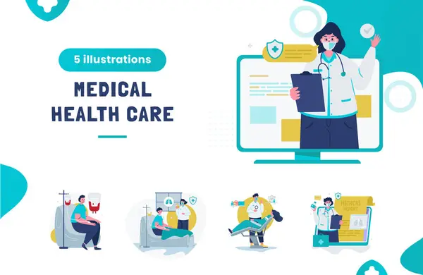 Médico Línea Vector Sanitario Ilustración Pack — Vector de stock