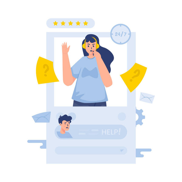 Customer support on social media post vector illustration
