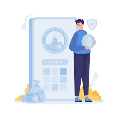 Güvenli bir kutu vektör çiziminde para tasarrufu