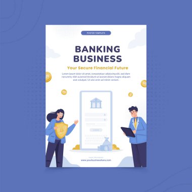 Finansal bankacılık işi illüstrasyonu poster tasarımı üzerine