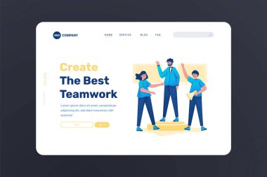 İniş sayfası tasarımında takım çalışması illüstrasyonu