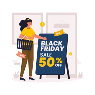 Kara Cuma satış promosyon tabelaları illüstrasyonu