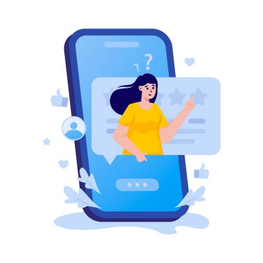 Bir kadın geri bildirim vektör illüstrasyonunu soruyor