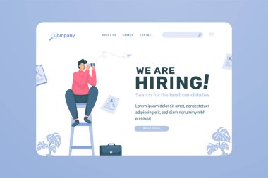 Search for best candidate hiring recruitment illustration on landing page design clipart