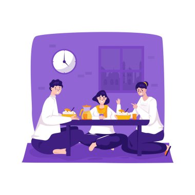 Müslüman aile oruç ya da iftar ramazanı illüstrasyonunu kırıyor