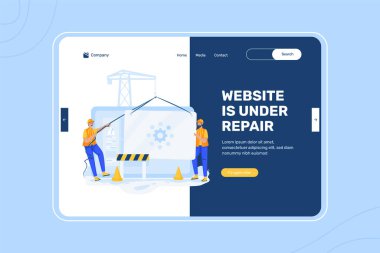 Website under repair illustration on landing page design clipart