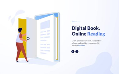 Çevrimiçi dijital kitap illüstrasyon tasarımı okunuyor
