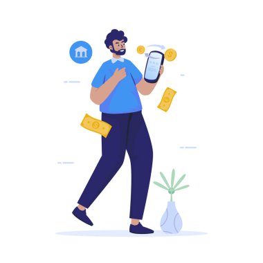 Mobil uygulamada para değişimi temsilcisi illüstrasyonu