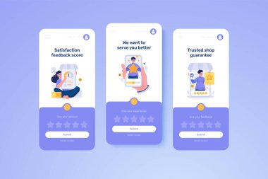 Ui mobil şablonunda müşteri geribildirim yıldızı derecelendirme çizelgesi