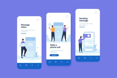İnsanlar mobil kullanıcı kiti şablonu üzerinde bir telefon çizimi kullanarak iletişim kuruyorlar