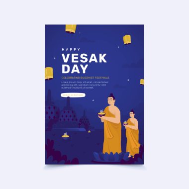 Vesak Günü için poster şablonunda fener festivali illüstrasyonunu kutluyoruz