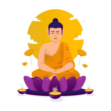 Bir Buda meditasyon ibadetinde oturuyor, Vesak Günü vektör çizimi