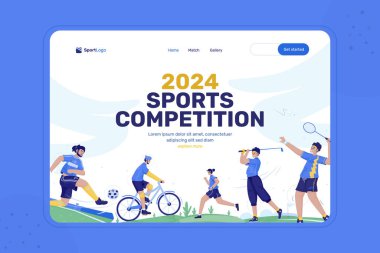 Web başlığı iniş sayfası tasarımında spor oyunları yarışmalarının gösterimi