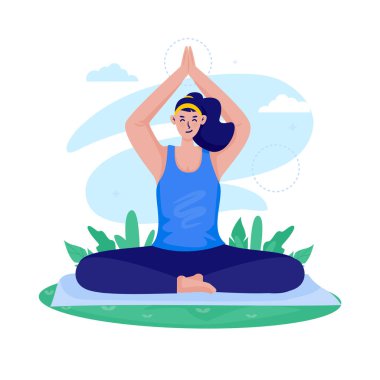 Yoga yapan bir kadının tasarımı açık havada poz veriyor.