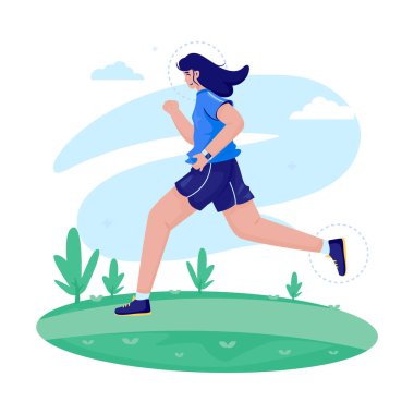 Bir kadının düz tasarımı, sabah dışarıda koşmaktan zevk alır.