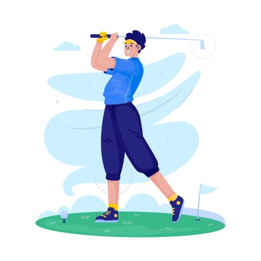 Golf oynayan bir adamın düz çizim tasarımı