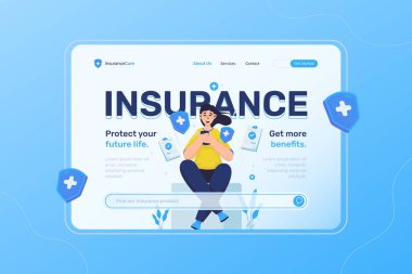 Web sayfası iniş şablonunda sigorta koruma illüstrasyonu