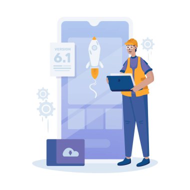 Sistem bakım mobil uygulama vektör illüstrasyonu için yazılım sürümü güncelleniyor