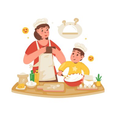 Anne, çocuğun pasta hamuru çizimini kaydediyor.