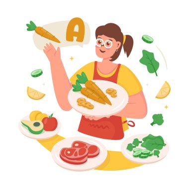 Gıda vitamin ve beslenme içeriği inceleme vektör çizimi