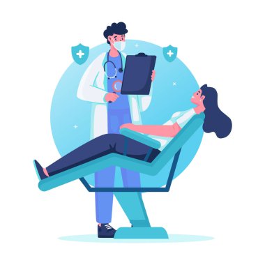 Doktor tıbbi kontrol raporu vektör çizimi yapıyor.