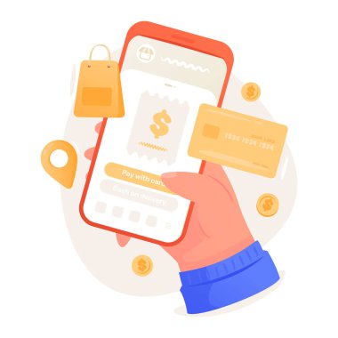 Çevrimiçi ödeme aktarım vektör tasarımı ile el ele tutuşan telefon