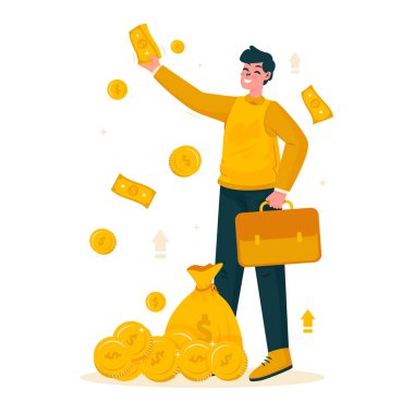 İş adamı para vektör illüstrasyonuna yatırım yapıyor