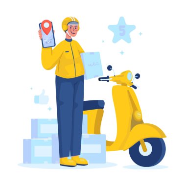 Erkek kurye teslimat sürücüsü karakter çizimi