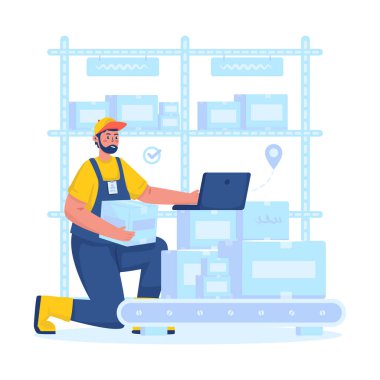 Depo memuru karakteri paket depolama sektörü çizimi