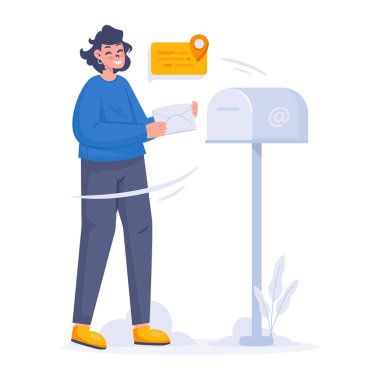 Posta kutusu vektör illüstrasyonuyla posta gönderen bir kız