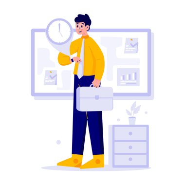 Randevu konsepti için saatine bakan işadamının vektör çizimi