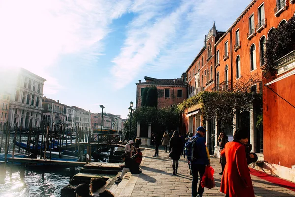 Grand Canal in Venice on a sunny day, Italy. Venice in the sunlight. Scenic panoramic view of Venice in winter. Cityscape and landscape of Venice. Romantic water trip.