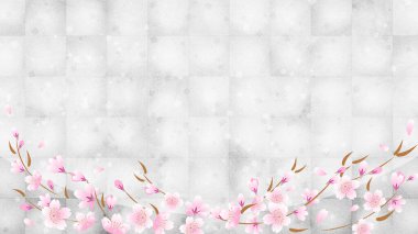 Gümüş yapraklı arkaplanda kiraz çiçekleri, kopyalama alanı mevcut