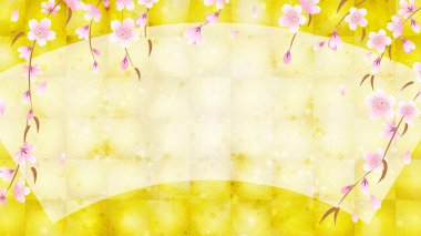 Altın yapraklı arkaplanda kiraz çiçekleri, kopyalama alanı mevcut