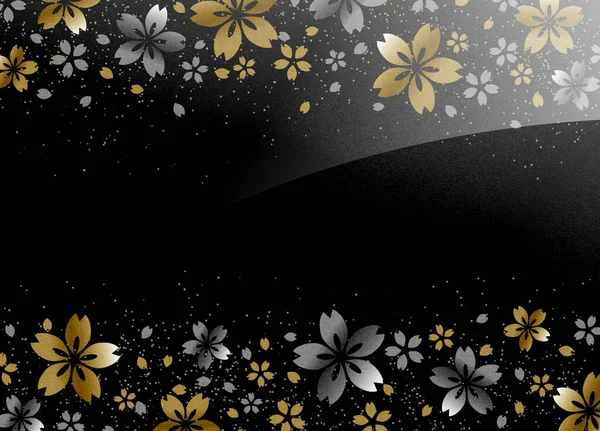 stock image Gold and silver lacquer work of cherry blossoms on black background, copy space available