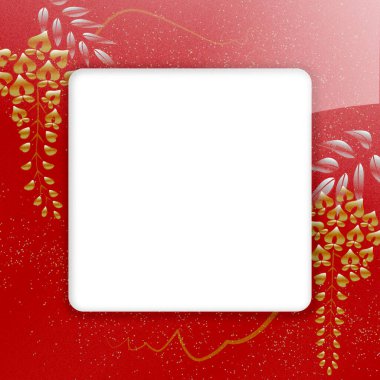 Wisteria flowers lacquer style illustration on red background, copy space available