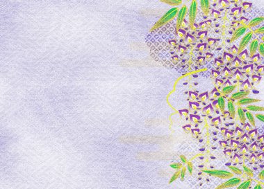 Wisteria flowers of tradtional japanese kimono pattern, Yuzen style, copy space available
