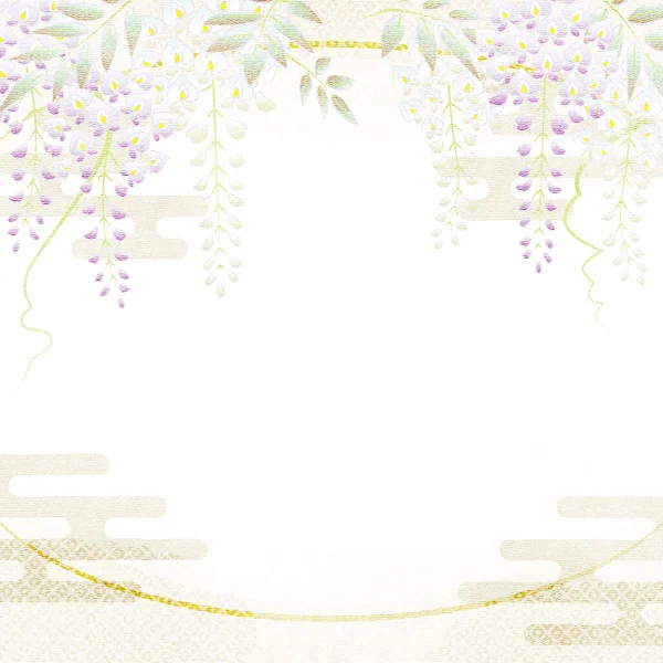 Wisteria Flowers Tradtional Japanese Kimono Pattern Yuzen Style Copy Space — Zdjęcie stockowe