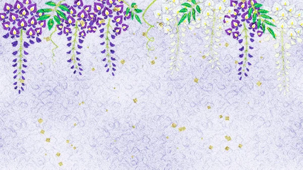 Wisteria Flowers Japanese Paper Chigiri Style Illustration Copy Space Available — Zdjęcie stockowe