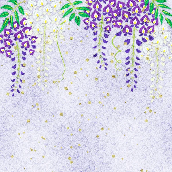 Wisteria Flowers Japanese Paper Chigiri Style Illustration Copy Space Available — Zdjęcie stockowe
